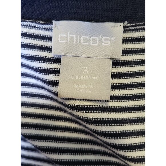 Chico's (3)  Nautical Faded Stripe Long Sweater Cardigan Blue & White XL - Picture 9 of 9